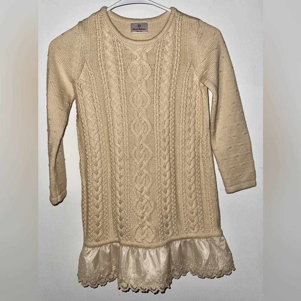 Hanna Andersson Elegant Beige Cable Knit Sweater Dress 6-7